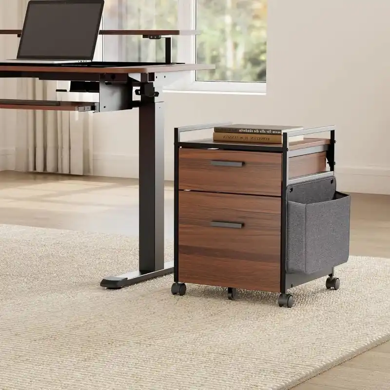 2Drawer Mobile File Cabinet with Wheels Solid Wood Rolling Storage Cabinet for Home Office SpaceSaving Under Desk