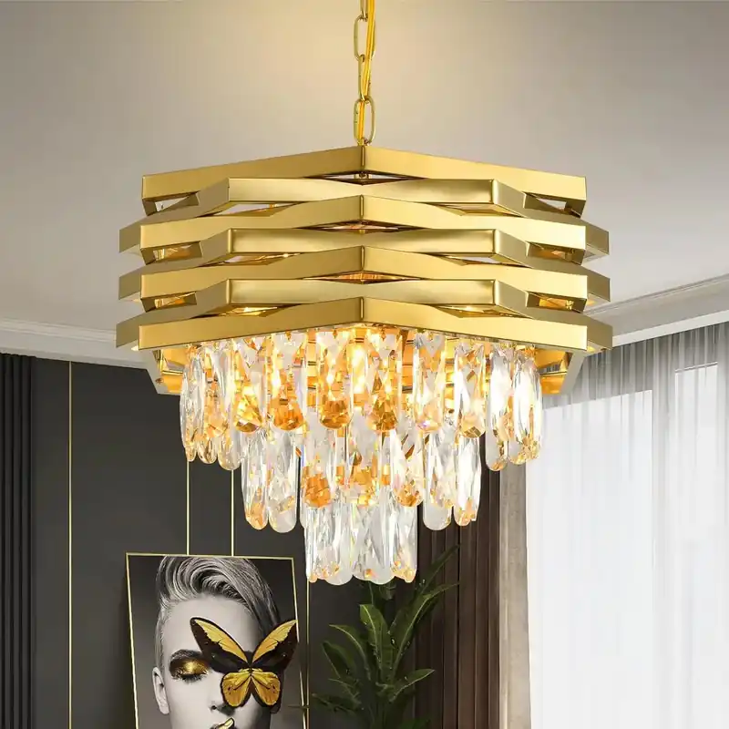 Modern Crystal Chandelier Gold Round for Dining Room for Living Room Entryway