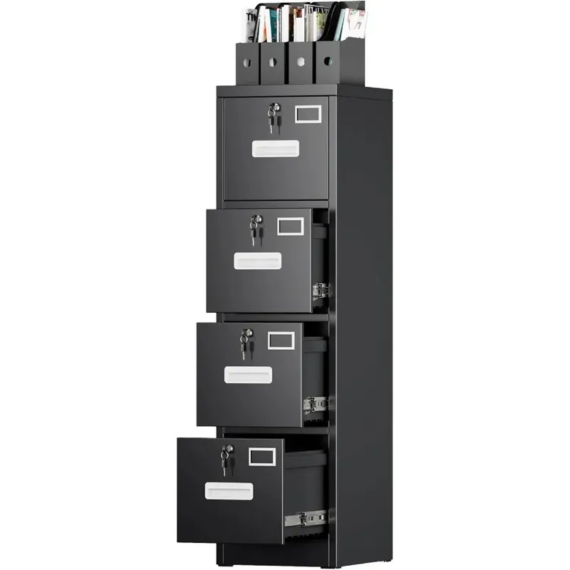 4 Drawer File Cabinet Metal Vertical Black Filing Cabinets with Locks for Home Office