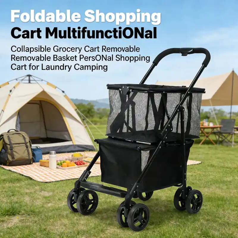 Portable Shopping Cart Multifunctional Collapsible Grocery Cart Removable Basket Personal Shopping Cart