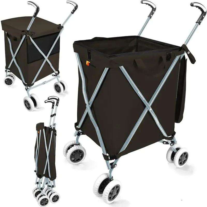 Series Folding Shopping Cart with Wheels, Grocery Cart with Removable Canvas with Cover