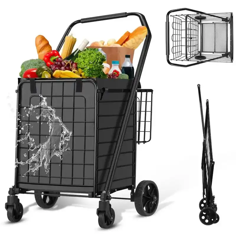 Grocery Cart on Wheels for Groceries, Folding Shopping Carts with Liner