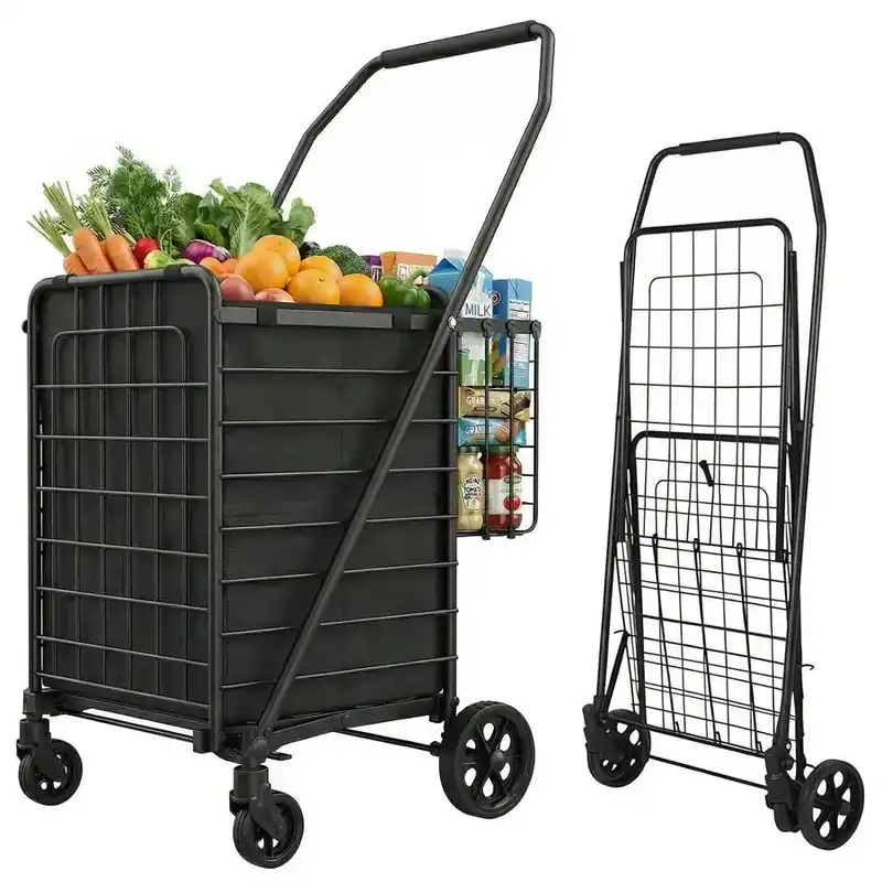 Folding Shopping Cart with Waterproof Liner amp 360 Swivel Wheels Collapsible Grocery Cart