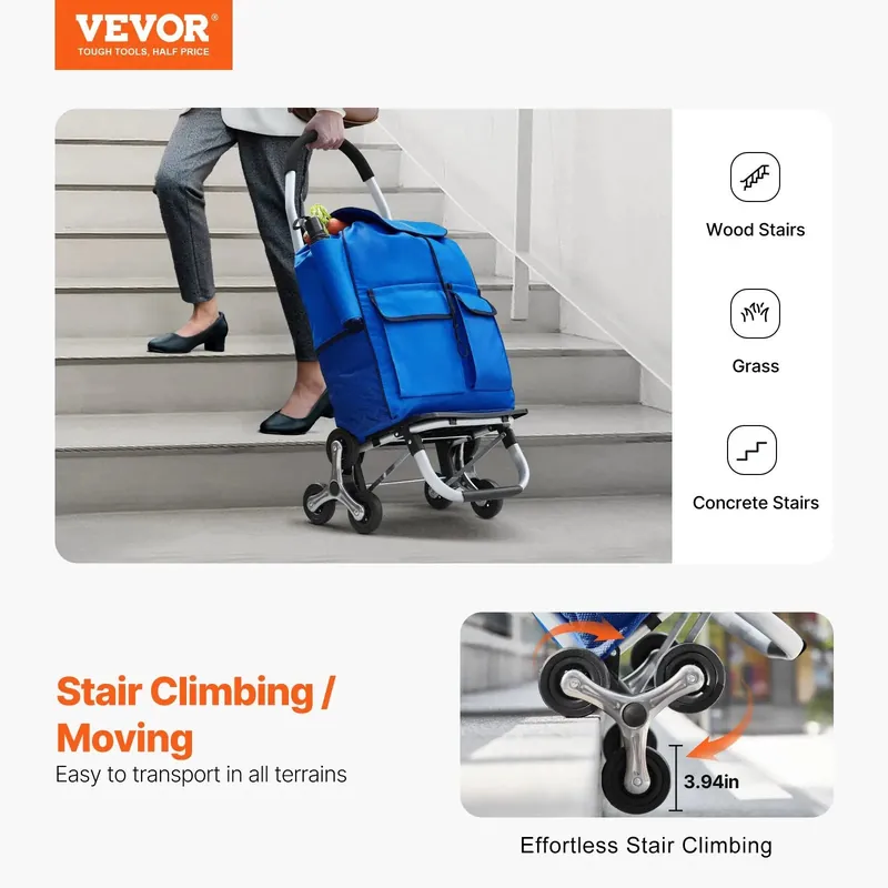 Stair Climbing Cart Foldable Shopping Cart 36L With 6 Wheels