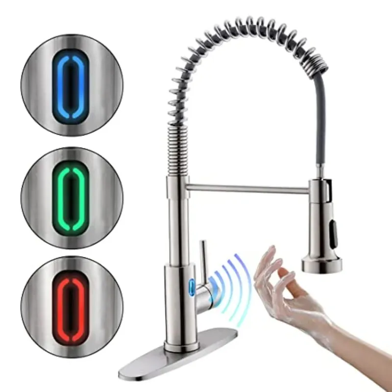 Touchless Kitchen Faucet with Pull Down Sprayer LED Light Single Handle Motion Sensor Smart