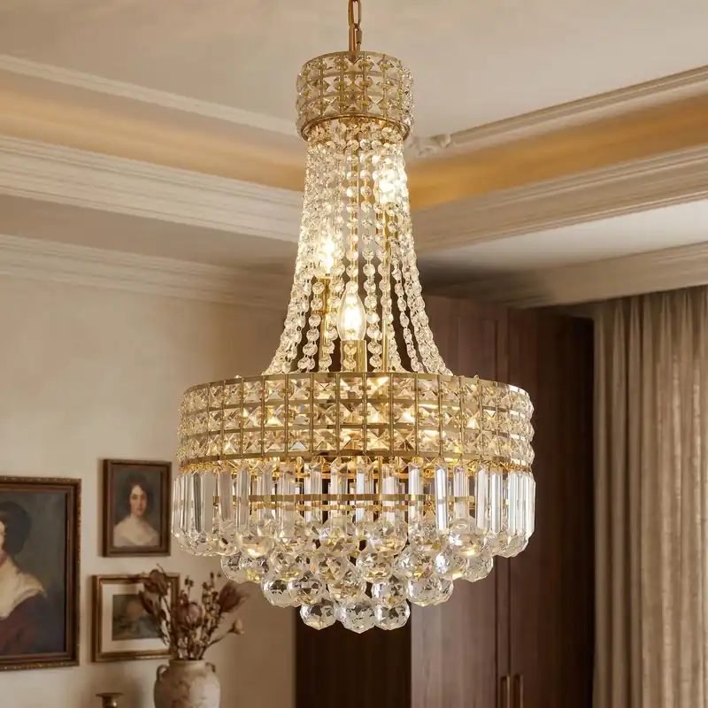 Luxury Gold Empire K9 Crystal Chandelier, 6-Light Adjustable Height Hanging Light