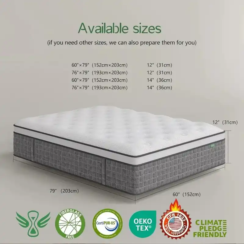 14 Inch Hybrid Queen Mattress in a Box - Memory Foam & Pocket Springs