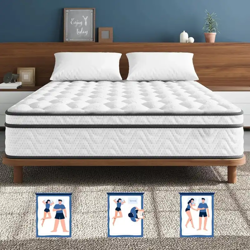 Queen Mattress 12 Inch, Fiberglass-Free Cool Sleep Hybrid Mattress in a Box