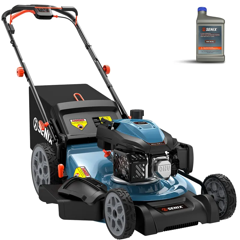 SENIX 201cc 22" 3-in-1 Gas Lawn Mower, Variable Speed Rear Wheel Self-Propelled Mower, Mulching, Bagging, Discharging, Foldable, 6 Cutting Height Adjustable, for Garden Yard