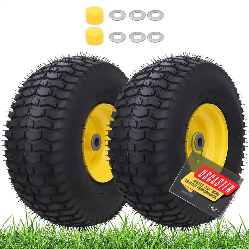 USCaster 15x6.00-6nhs Lawn Mower Tires Tubeless (2 Pack),Replacement Riding Lawn Mower Front Tires,Compatible withRiding Mowers and Lawn Tractor, 3" Centered Hub and 3/4" Bushings(Yellow)