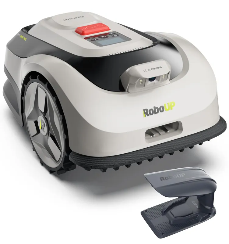 RoboUP Raccoon 2 SE Robot Lawn Mower with Garage, Auto Mapping Robotic Lawnmower for 0.15 Acre with APP Control, Vision Navigation, 20°Slope, Ideal Robot Mower for Small Lawns