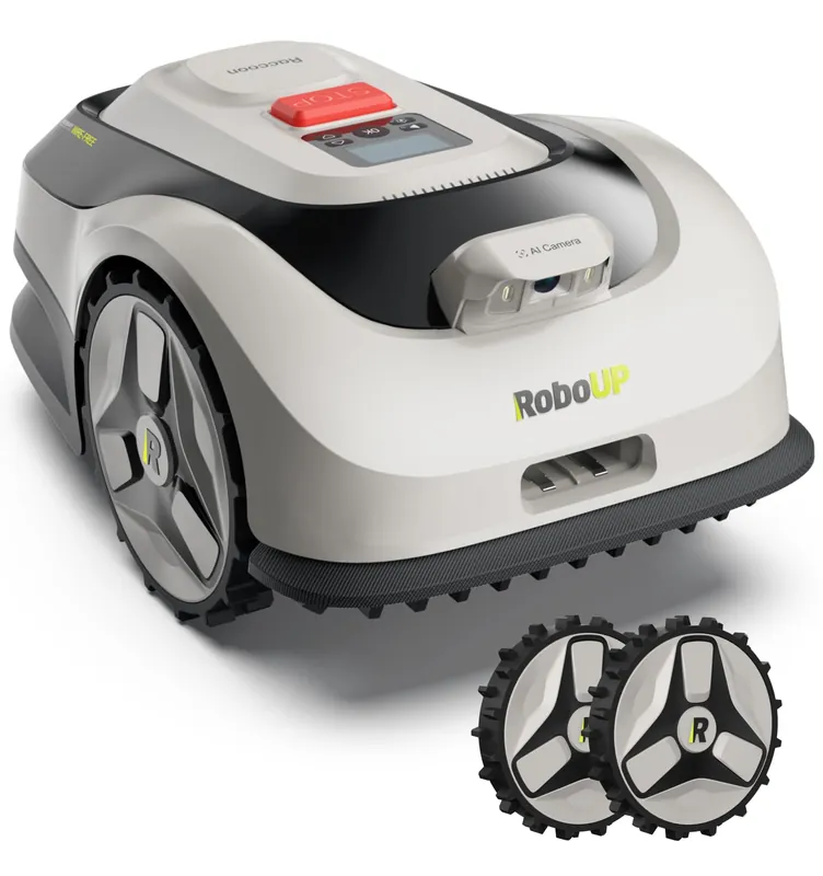 RoboUP Raccoon 2 SE Robot Lawn Mower with Replaceable Front Wheels, Auto Mapping Robotic Lawnmower for 0.15 Acre with APP Control, Vision Navigation, 20°Slope, Ideal Robot Mower for Small Lawns