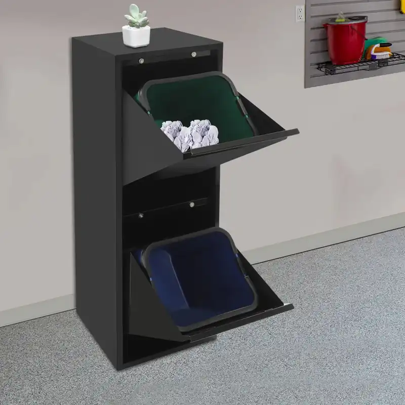 15 Gallons Tilt Out Trash Bin Waste and Recycling Cabinet with 2 Buckets