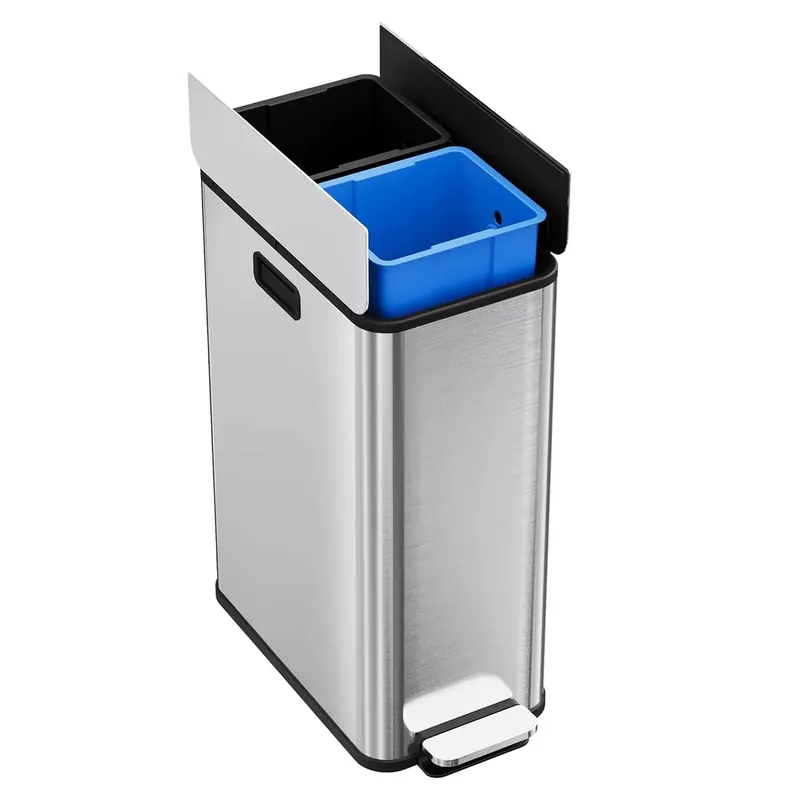 56L/14.8Gal Step-On Kitchen Trash Can with Butterfly Lid,Dual Compartments Garbage Can with Wing Lid
