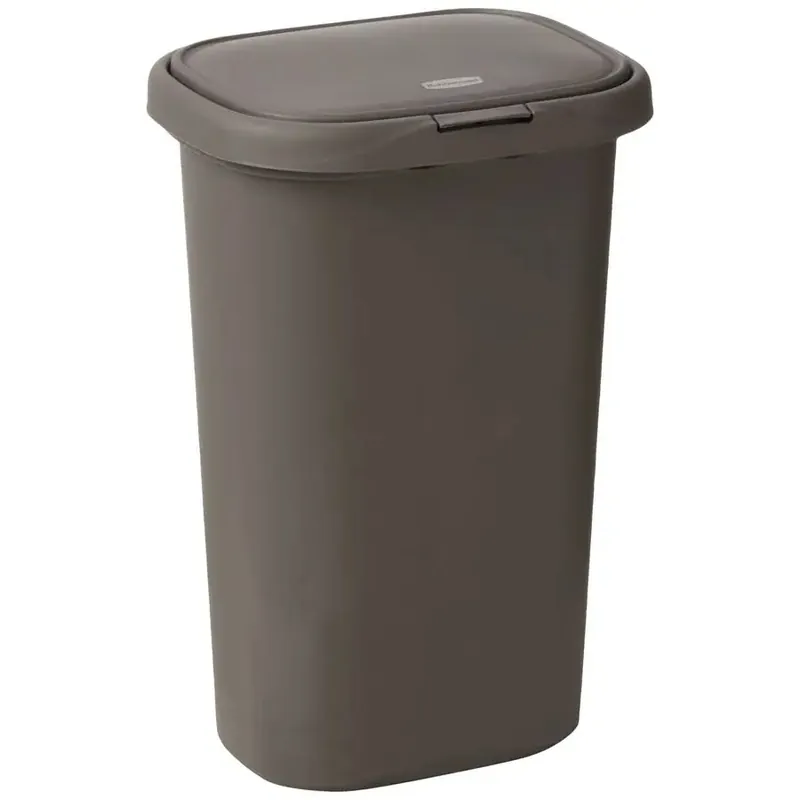 Spring Top Trash Can with Lid 13 Gallon Gray Plastic Garbage Bin for Home Kitchen