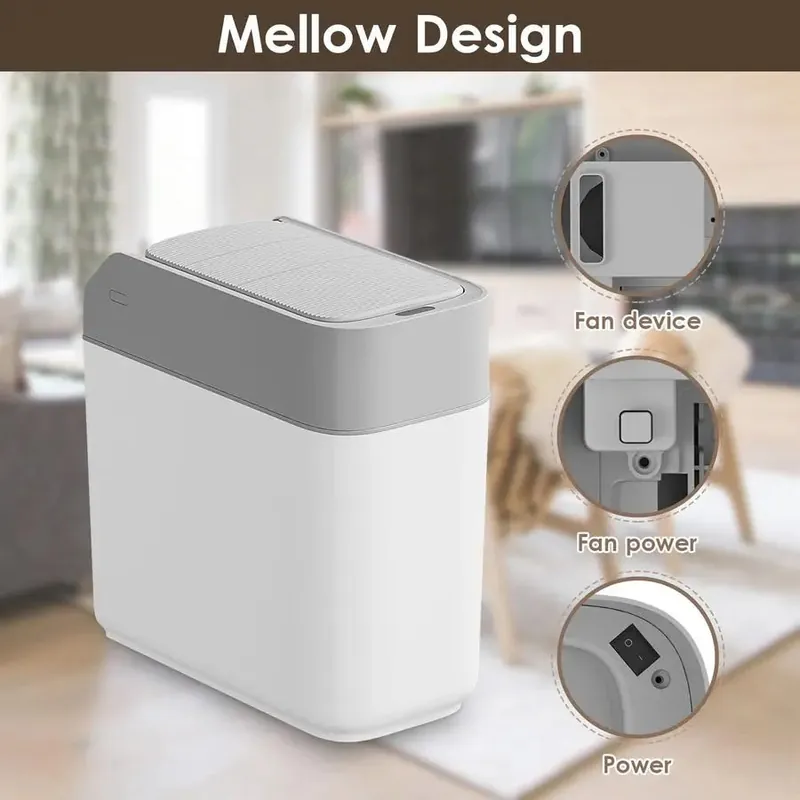 Smart Sensor Trash Can with Slide Lid 3.2 Gallon Automatic Bathroom Kitchen Waste Bin Touchless Motion Smart Trash Bin for Narro