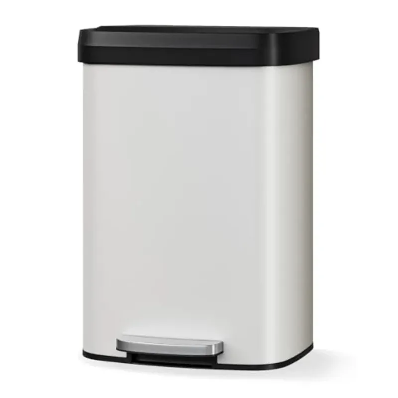 13 Gallon 50 L Metal Trash Can with Lid Step-On Kitchen Garbage Bin