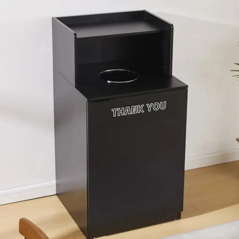 Restaurant Trash Can Cabinet 32 Gallon Wooden Trash Can with Tray Holder Door