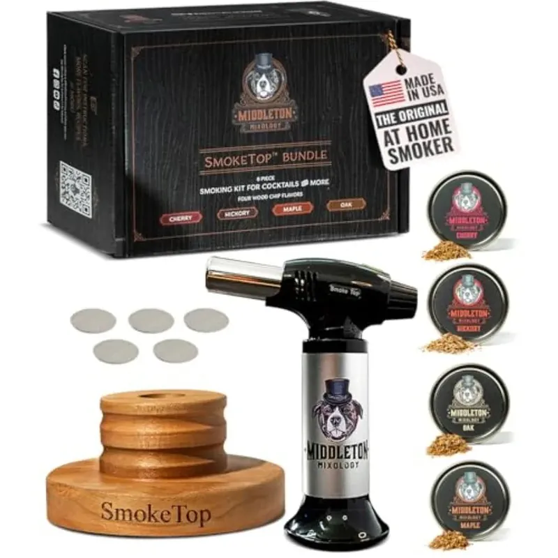 Cocktail Smoker Kit and Torch with Cherry, Hickory, Maple, and Oak Wood Chips