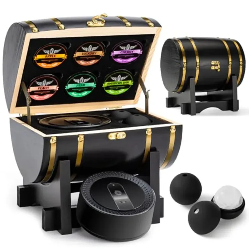 Electric Whiskey Smoker Kit with Wooden Display Barrel Rechargeable