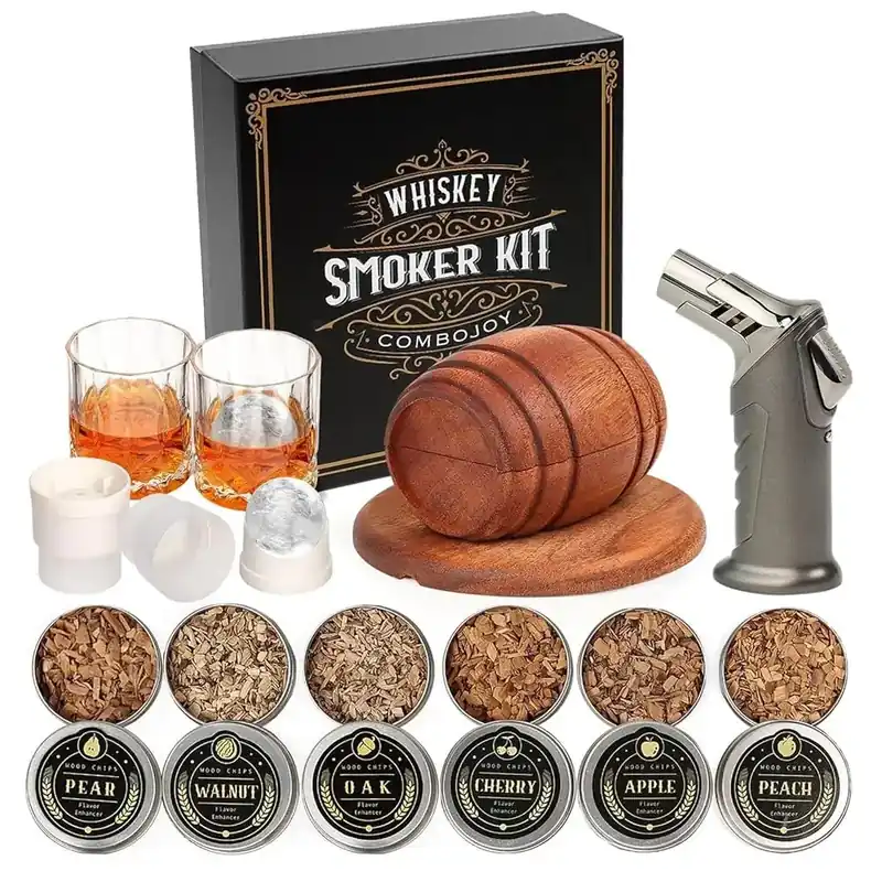 Whiskey Smoker Kit With Torch - 6 Flavors Wood Chips, 2 Glasses, 2 Ice Ball Molds
