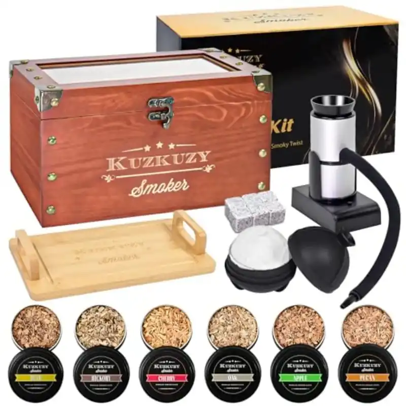 Cocktail Smoker Kit - Whiskey Smoker Kit with Smoking Gun Smoker Box 6 Flavors
