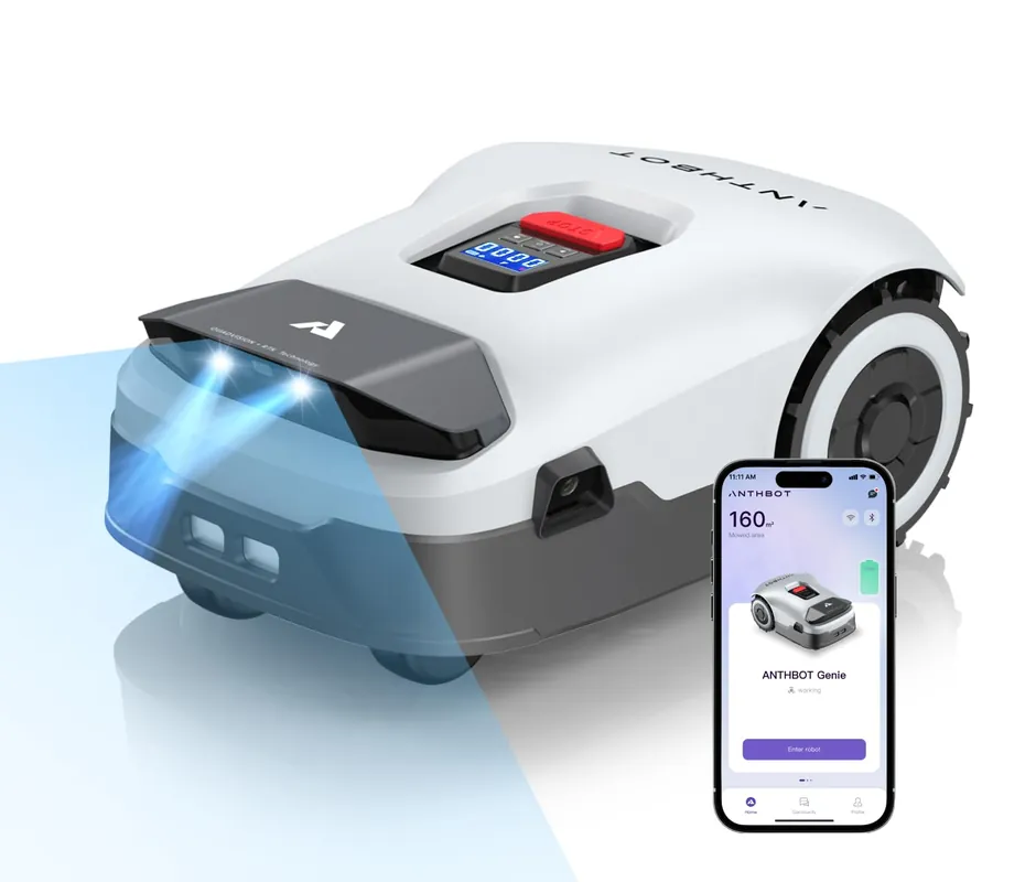 ANTHBOT Genie600 Robot Lawn Mower - NO Wire, Full Band RTK+4-Eye Vision Robotic Lawnmower for 1/4 Acre, Auto Mapping, Multi-Zone Management, Accurate Obstacle Avoidance, Intelligent Path Planning