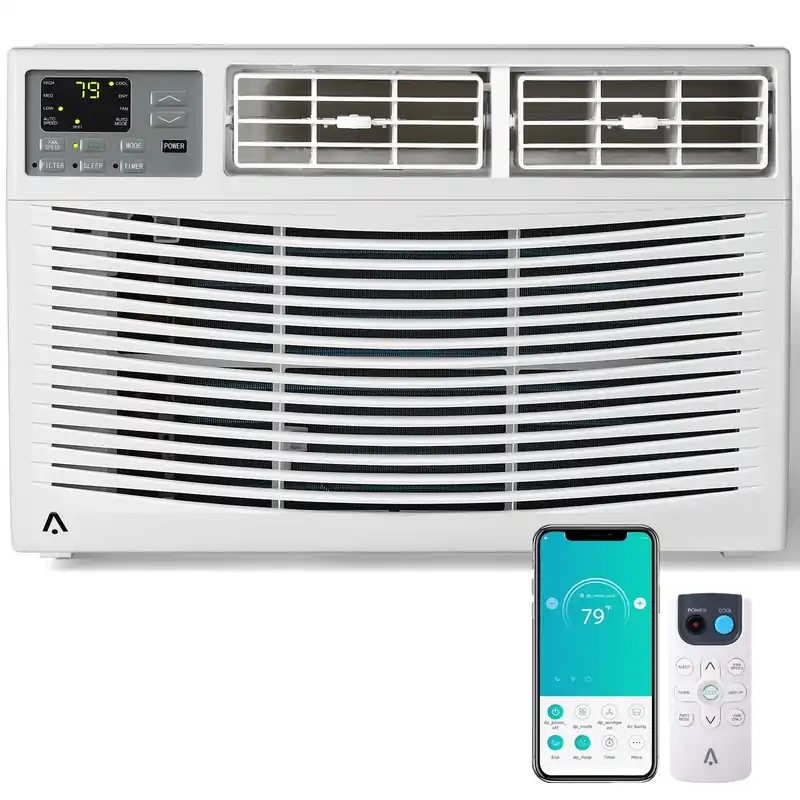 12000 BTU Window AC Unit - 115V Wi-Fi Enabled Air Conditioner for 550 Sq.Ft Rooms Fast Cooling Window Mounted with Remote Perfect for Apartments, Living Room Office
