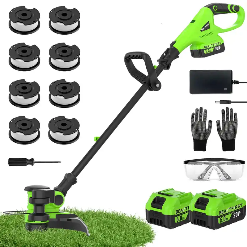 12" Cordless Weed Wacker String Trimmer, 20V Battery Powered Grass Trimmer & Edger 2-in-1, Electric Weed Wacker with 2×5.0Ah Batteries and 8 Pcs Spools, Lightweight Edger Lawn Tool for Yard & Garden