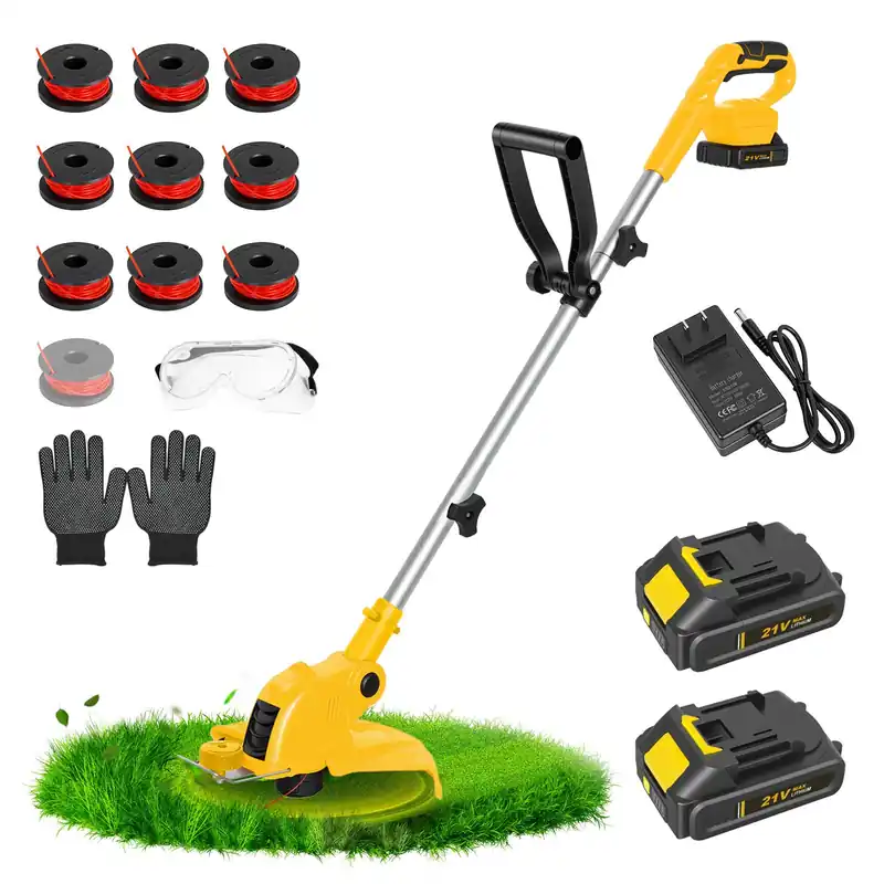 ALSO GO 21V Cordless Weed Wacker, Weed Eater Battery Powered with 2 x2.0Ah Batteries and 10 Spare Spools, 12‘‘Grass Trimmer with Auto Line Feed, 2-in-1 Grass Trimmer& Edger Lawn Tool for Yard, Garden