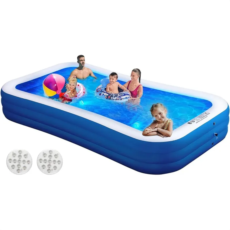 Inflatable Swimming Pool with Pool Lights, 130x72x22 Inches for Outdoor
