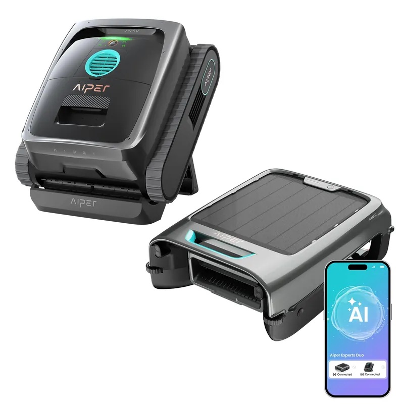 (2026 New) AIPER Experts Duo Scuba V3 & EcoSurfer S2, 360° Top-to-Bottom Cleaning, 7 Day Hands-Free Care, 10x Faster Pool Cleaning with AI Patrol, Auto-Parking & Water Quality Maintenance, Gray