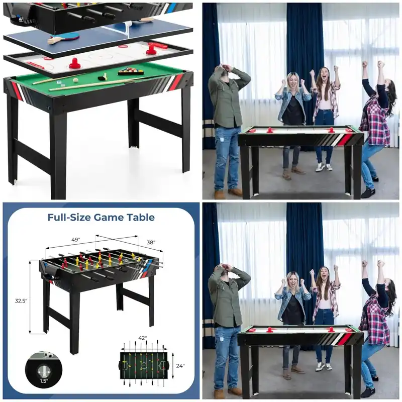 4 in 1 49‘ Combo Game Table with Foosball Table, Pool Billiards, Air Hockey