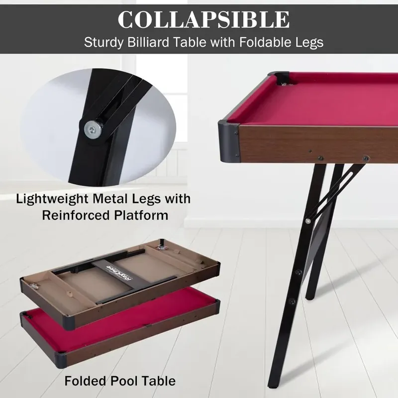 Folding Pool Table, Portable Billiard Game Tables for Kids and Adults