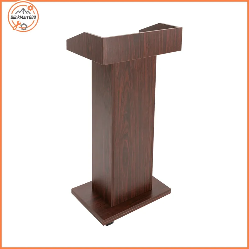 Wooden Lectern Podium Speaker Stand w/ Lockable Wheels Modern Reception Desk Speech