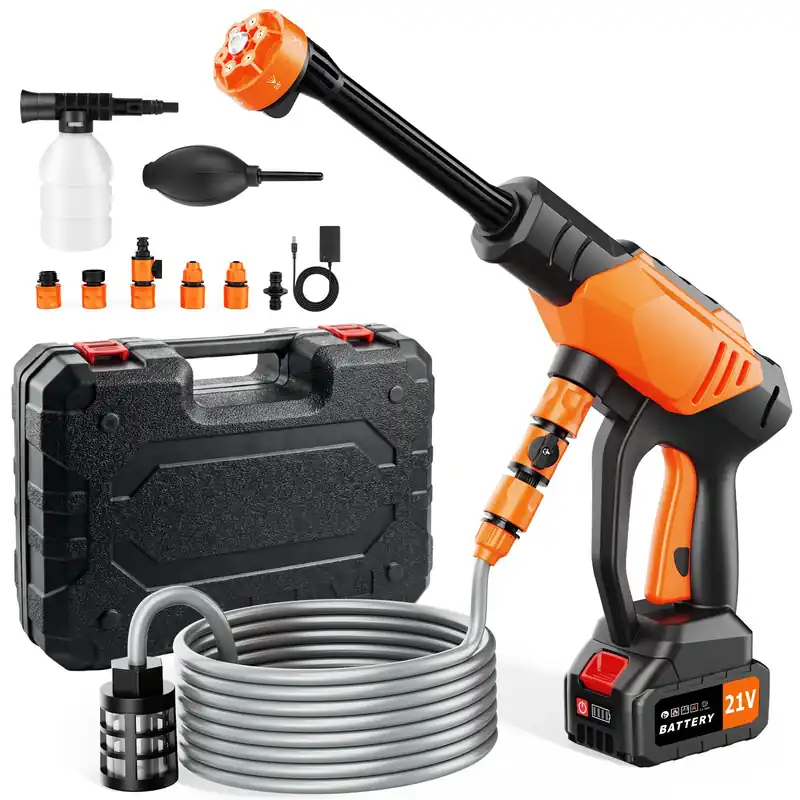 Cordless Portable Washer, Brushless 4000mAh Battery Operated Washer, Handheld Car Washer with 6-in-1 Nozzle Battery Charger,Lightweight Washer Cleaning Tool with Foam Pot for Patio Boat Fence