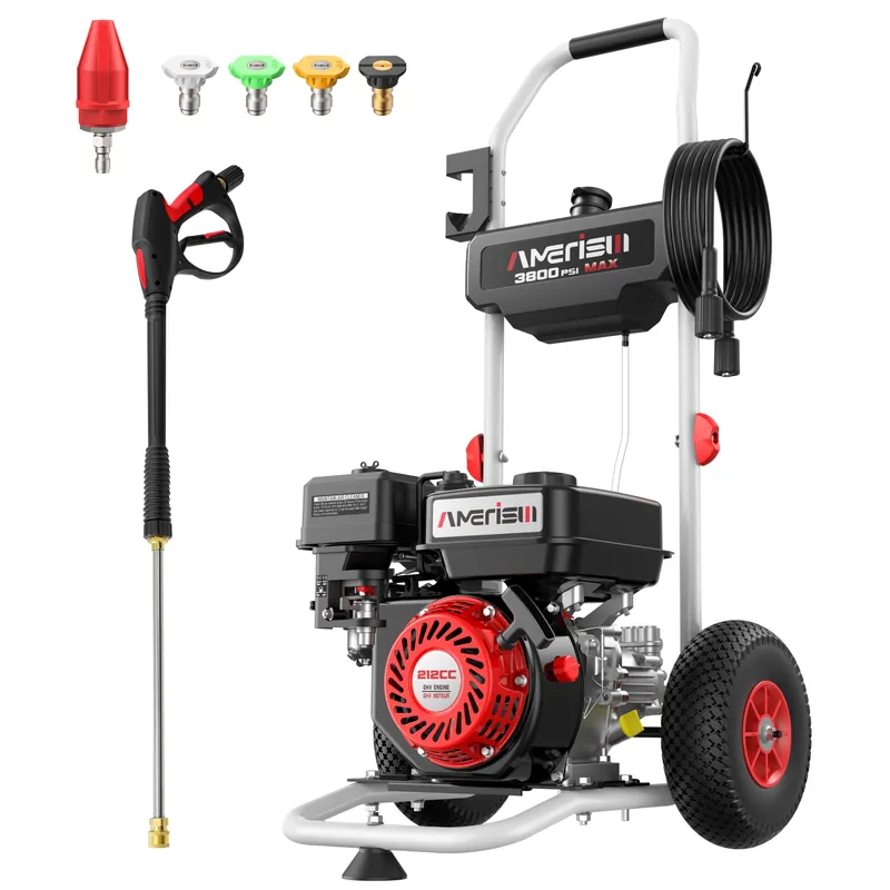 Gas Powered Pressure Washer 3800 PSI, 2.5 GPM High Power Washer, 212CC Engine with 5 Spray Tips—Ideal for Houses, Driveways, Cars, and Concrete Surfaces
