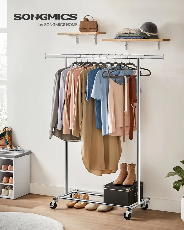 Clothes Rack with Wheels for Hanging Clothes, 17.7 x (36.2-52) x 63.6 Inch