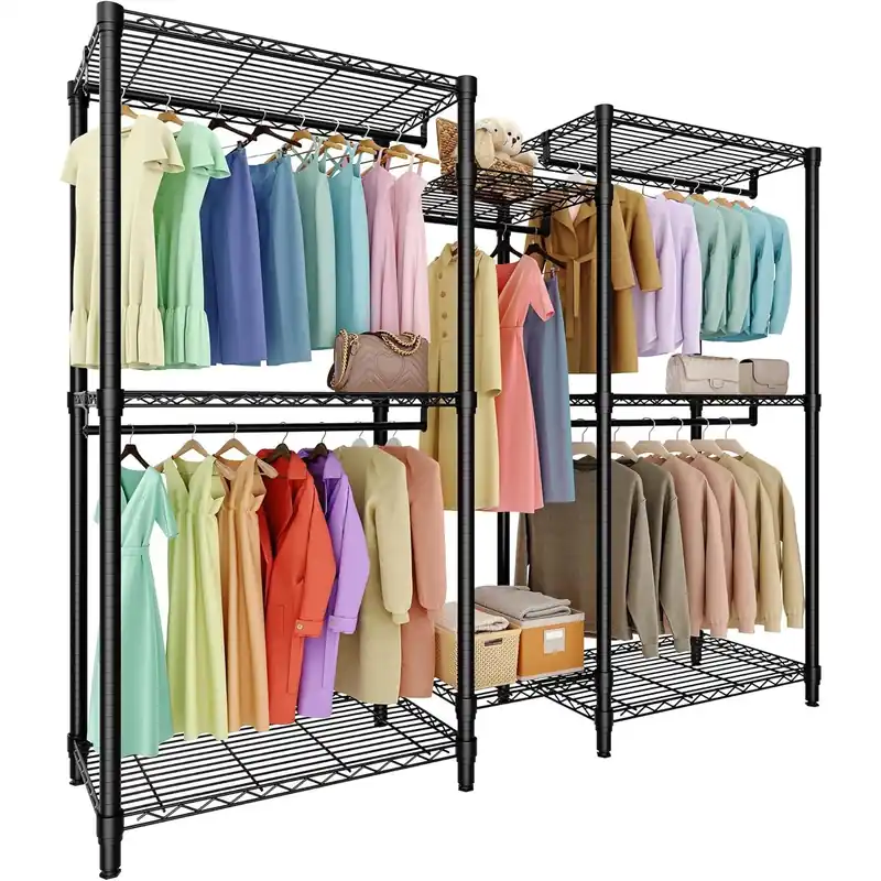Heavy Duty Clothes Rails, Clothes Rack with 5 Hang Rods & 8 Shelves