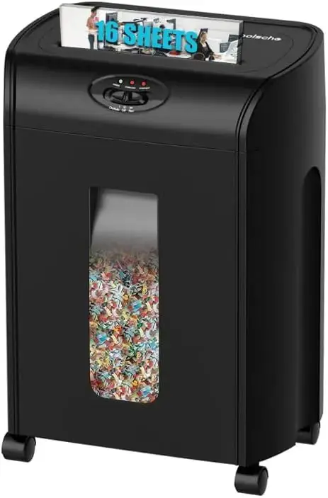 Paper Shredder, 16-Sheet Cross Cut with 4.76-Gallon Pull Out Basket