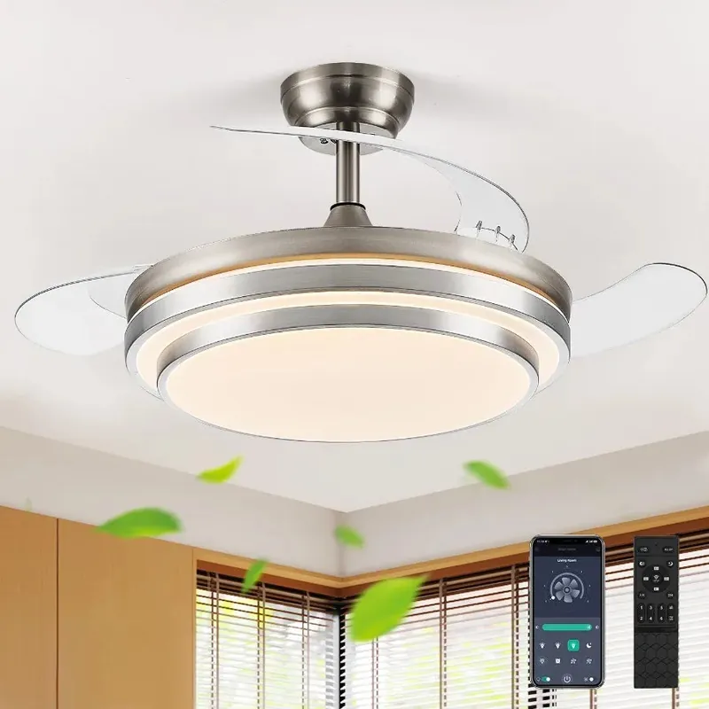 42 Inch Fandelier Ceiling Fan with Light Retractable Ceiling Fan with Lights for Bedroom