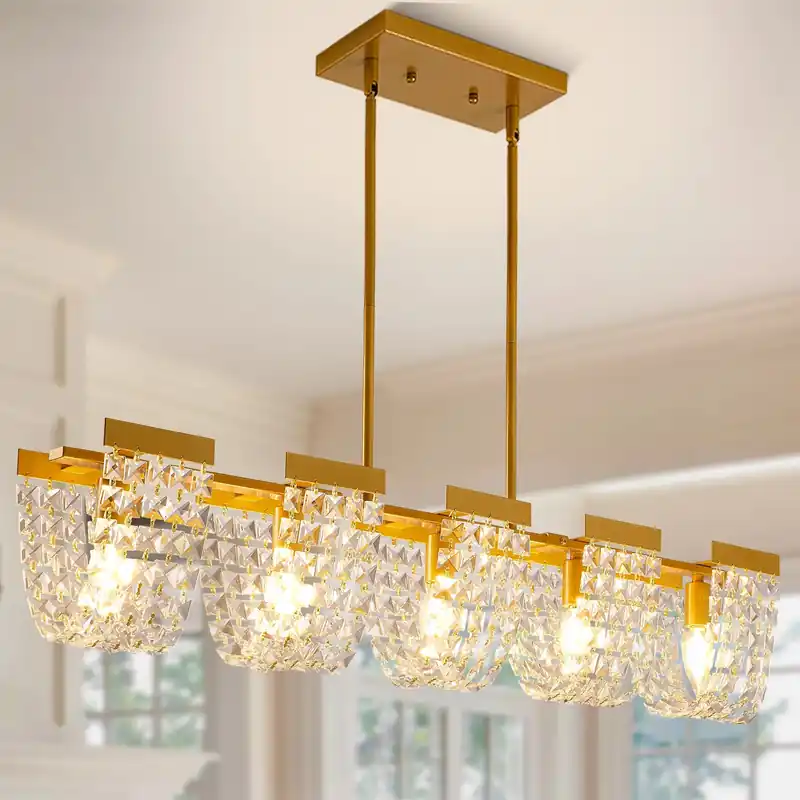 5-Light Luxury Gold Chandeliers for Living Room K9 Crystal Chandelier Fixture
