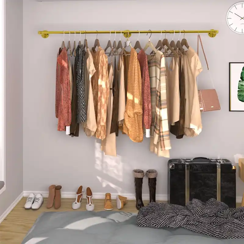 Industrial Pipe Clothes Hanging Rack Wall Mounted Iron Clothing Storage