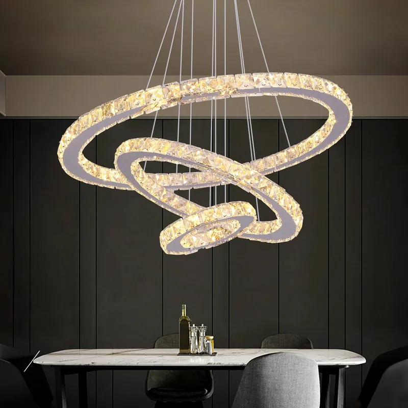 Crystal Ceiling Chandelier 3 Rings Hanging Chandelier In The Living Room