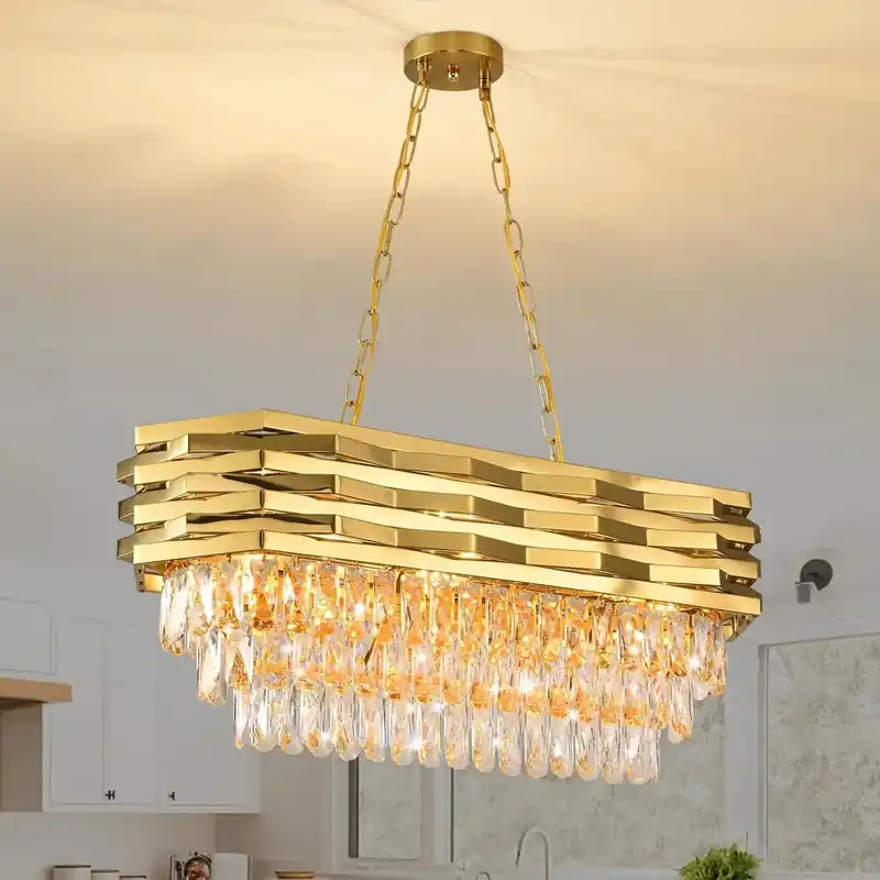 Gold Modern Crystal Chandeliers for Dining Room 8-Light Gold Chandelier Living Room
