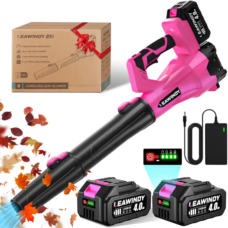 Cordless Leaf Blower, 21V Battery Leaf Blower with 6-Speed Levels, Handheld Lightweight Blower & 2 Extended Tubes, Snow Blower for Blowing Leaves, Lawn, Garden, Garage, Yard, Valentine‘s Day Gift