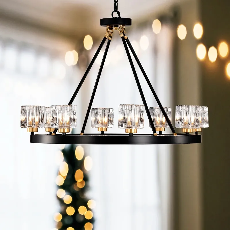 Wagon Wheel Chandelier Farmhouse Modern Small Crystal Round Chandelier