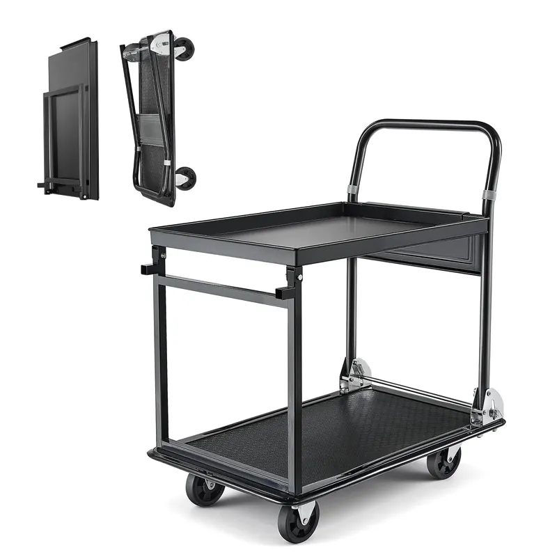 SucceBuy 700 lbs 2 Tier Foldable Heavy Push Cart Dolly Platform Hand Truck