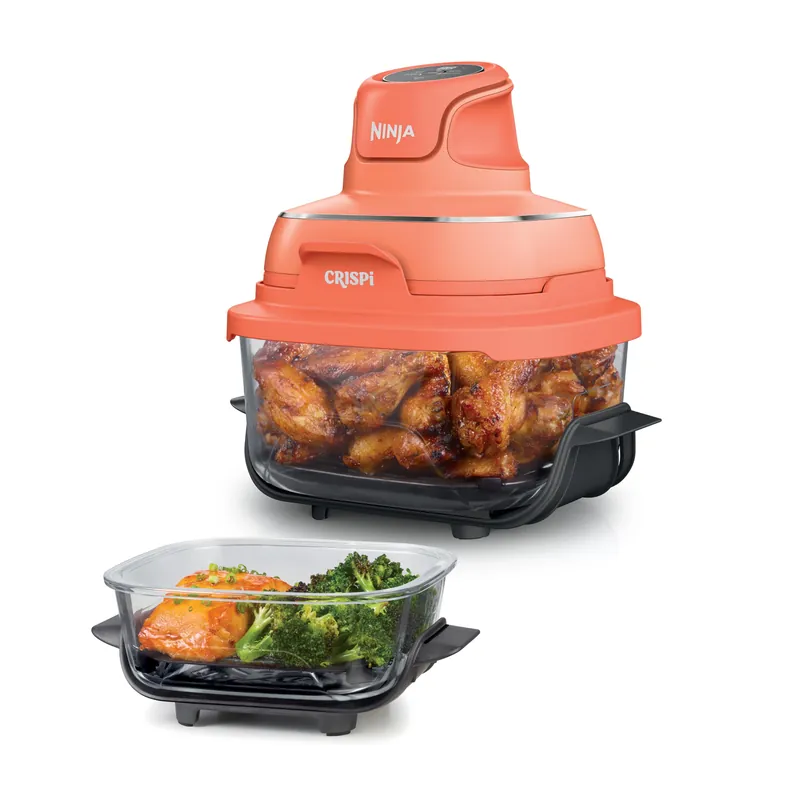 Ninja Crispi 4-in-1 Glass Air Fryer 450°F Non-Toxic 4QT & 6-Cup Glass Containers w/Lids Microwave, Freezer, Dishwasher Safe Max Crisp, Air Fry, Bake, Recrisp Orange Pepper FN101OR