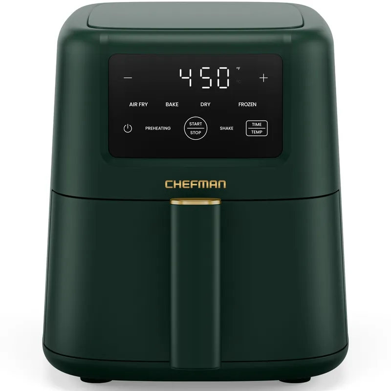 Chefman Air Fryer – 4-in-1 Slim 3.5 QT Airfryer, Air Fry, Bake, Dehydrate, Frozen, 450°F Max Temp for Extra Crispy Results in Minutes, Nonstick Ceramic Coating, Dishwasher-Safe Accessories - Green